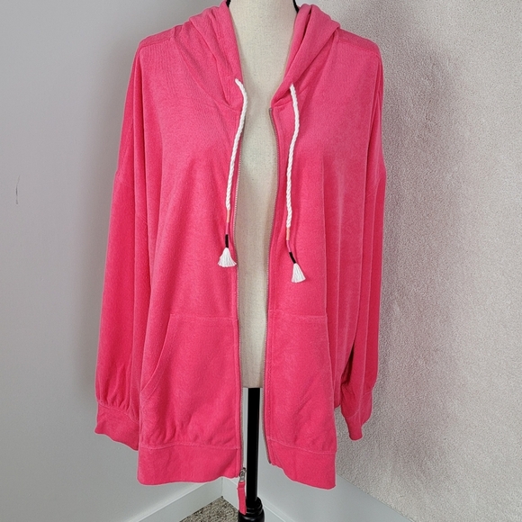 Lane Bryant LIVI Honeysuckle Pink Zip Front Towel Terry Hoodie Jacket 26/28 NEW - Picture 4 of 15